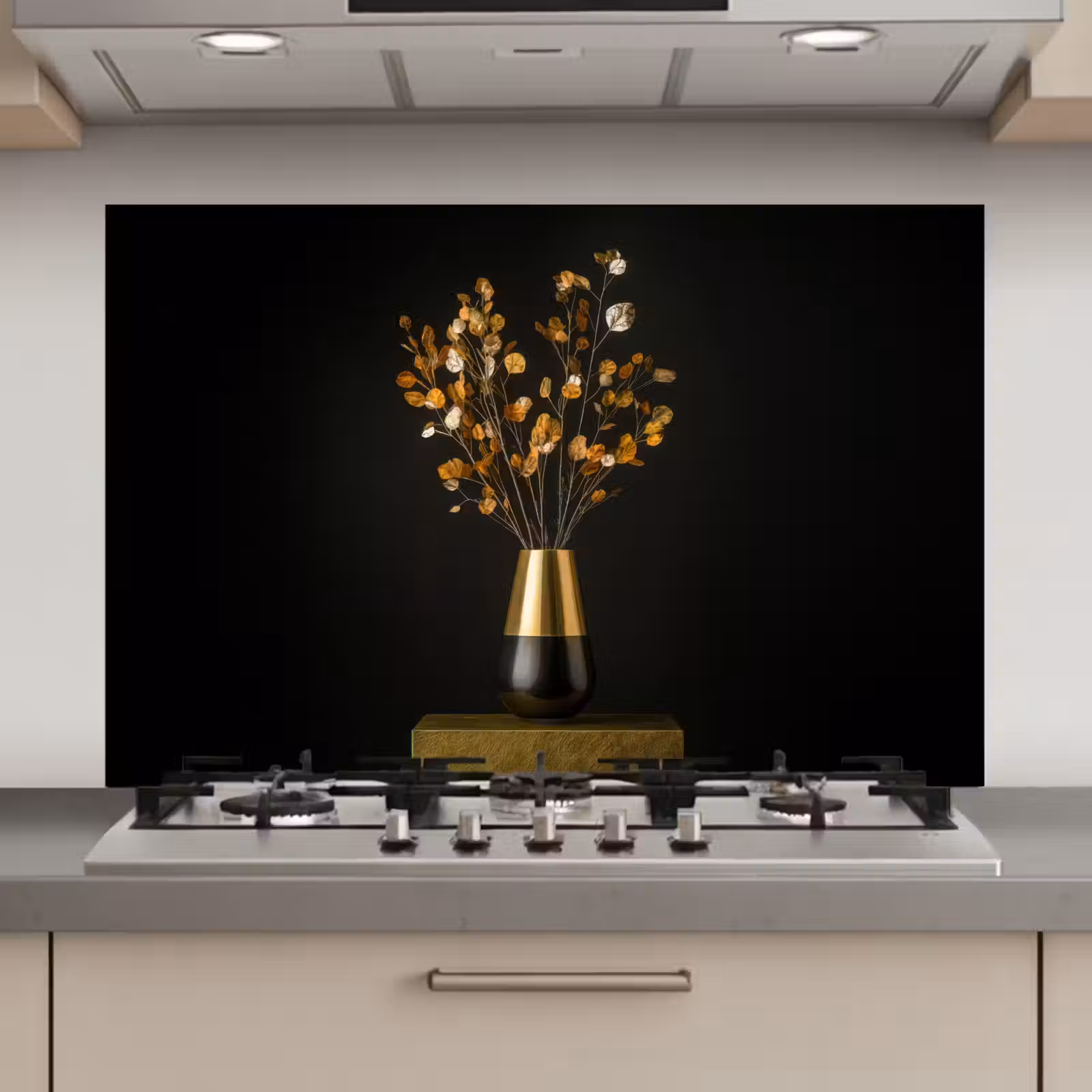 Spatscherm keuken - Goudbruine - Bladeren - Vaas - Herfstachtig — 1