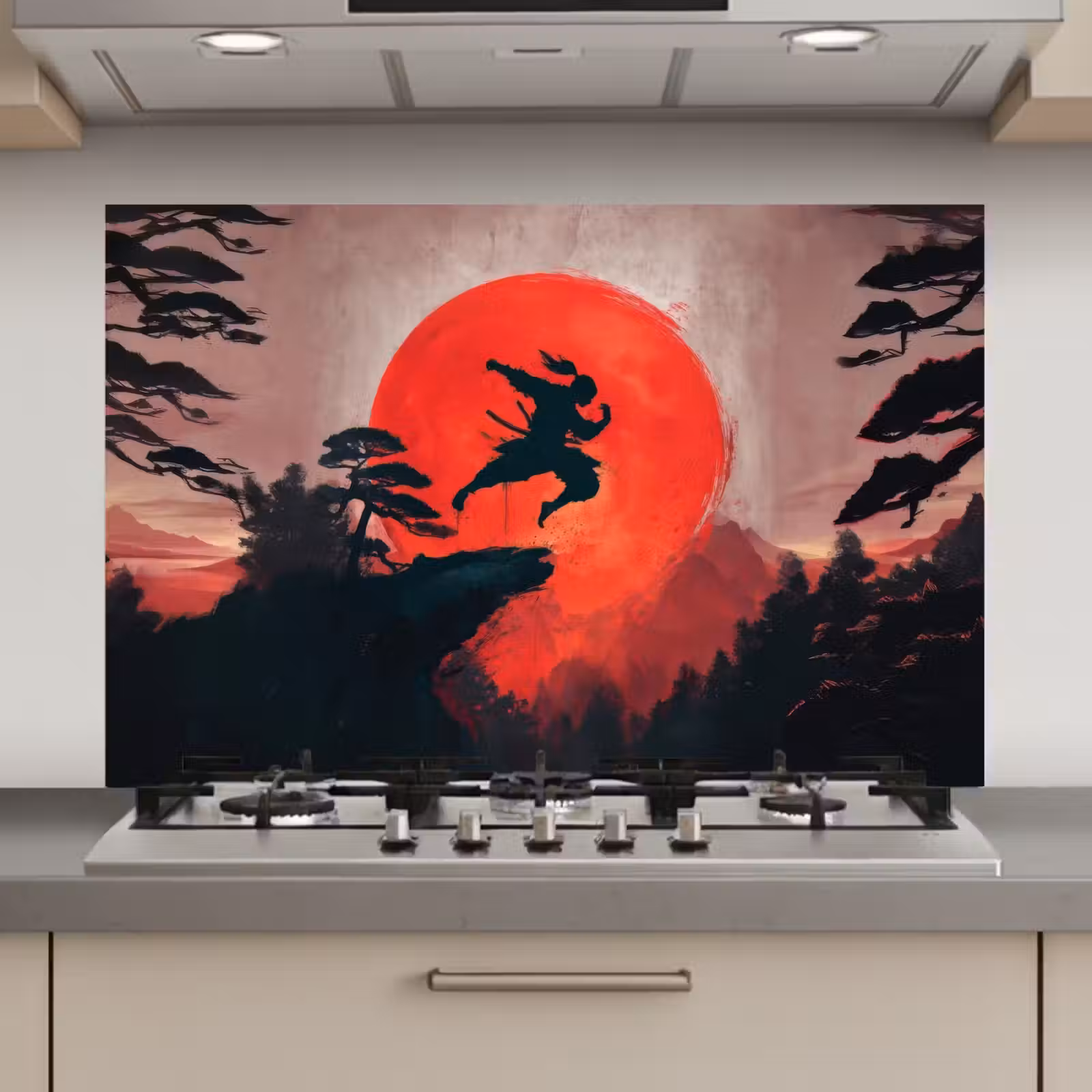 Spatscherm keuken - Zon - Krijger - Bomen - Bergen — 1