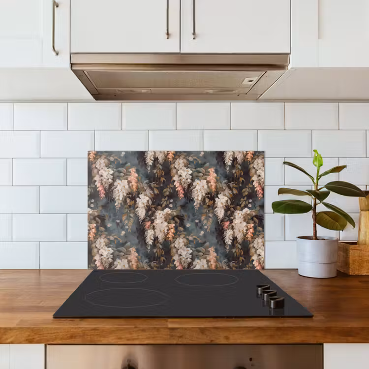 Spatscherm keuken - Bloemen - Bladeren - Donker - Patroon — 5