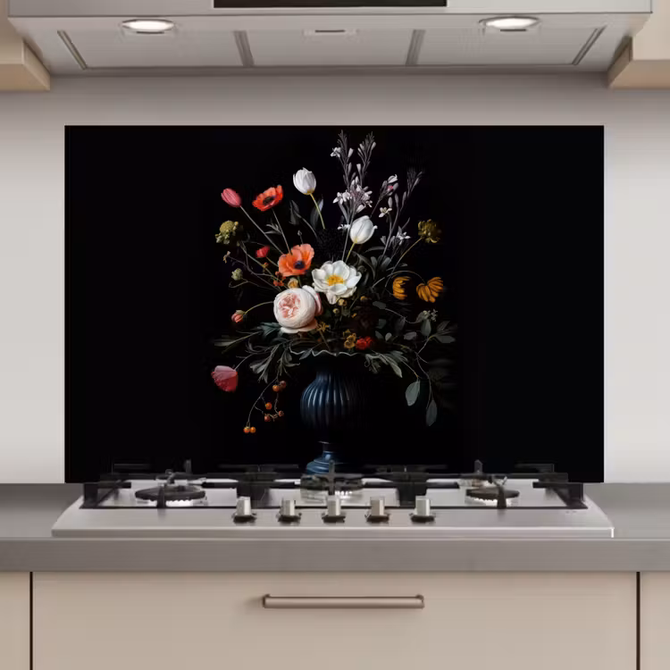 Spatscherm keuken - Bloemstuk - Vaas - Zwart — 1
