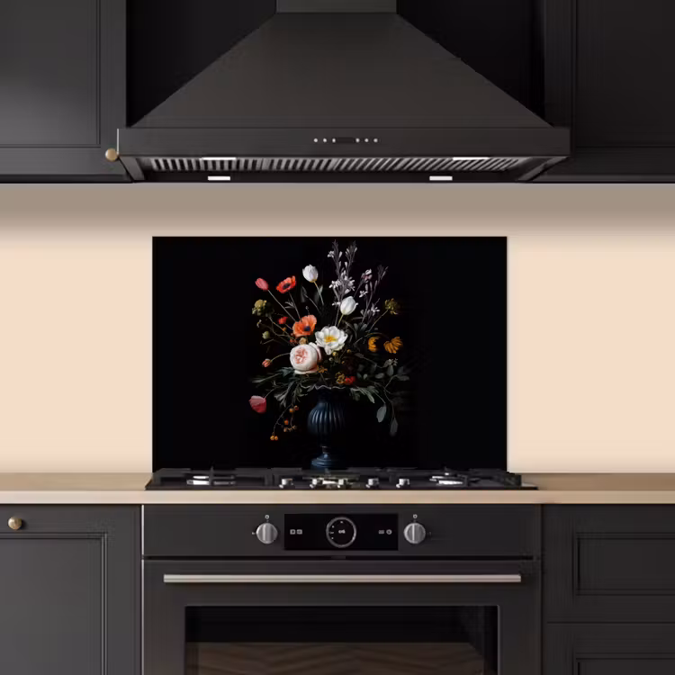Spatscherm keuken - Bloemstuk - Vaas - Zwart — 2