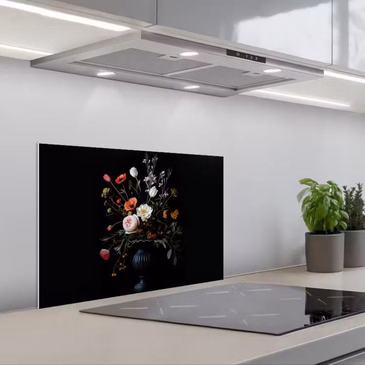 Spatscherm keuken - Bloemstuk - Vaas - Zwart — 5