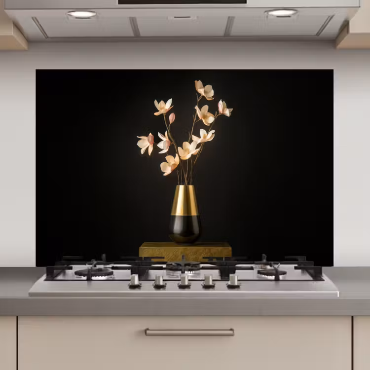 Spatscherm keuken - Sierlijk - Boeket - Goud - Vaas — 1