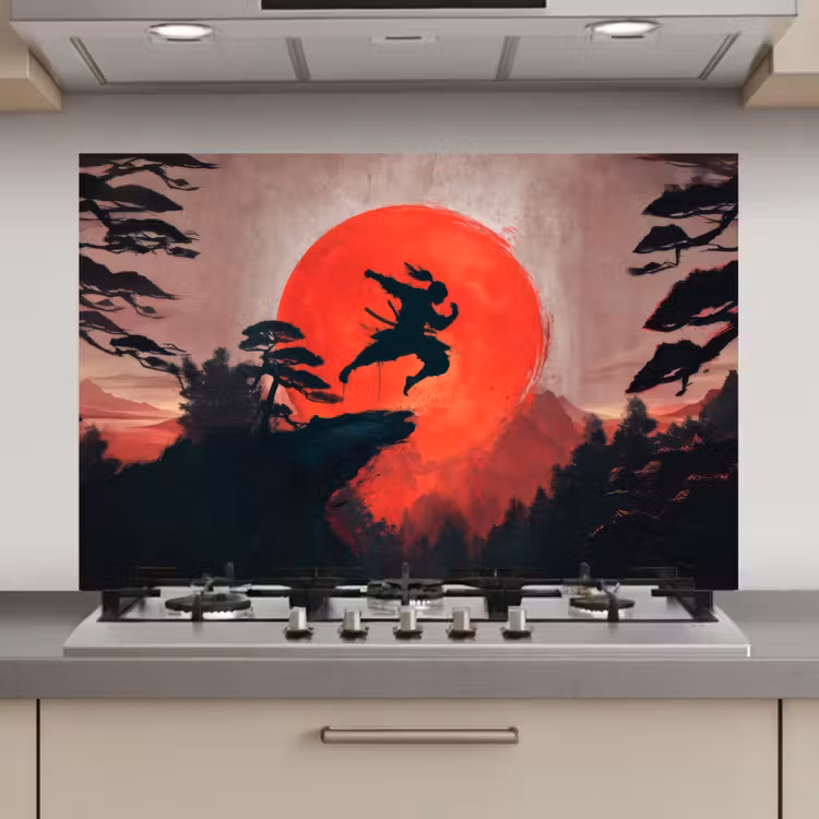 Spatscherm keuken - Zon - Krijger - Bomen - Bergen — 1