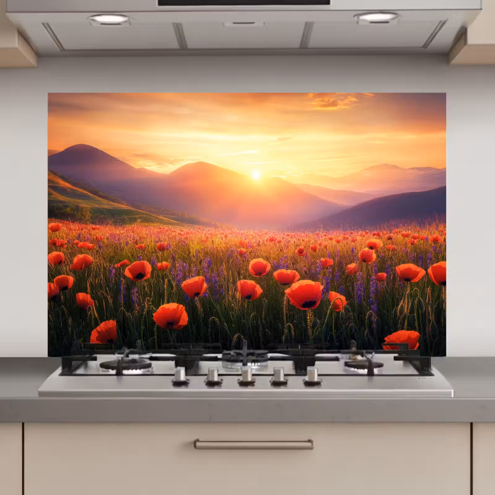 Spatscherm keuken - Landschap - Zonsondergang - Bloemenveld — 1