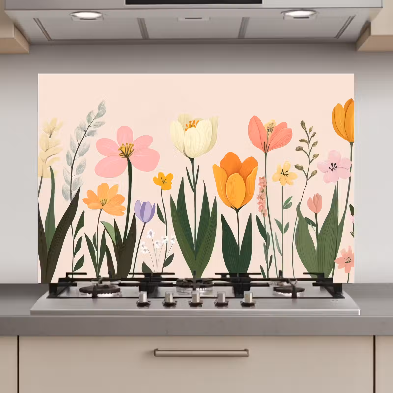 Spatscherm keuken - Pasteltinten - Bloemen - Illustratie — 1
