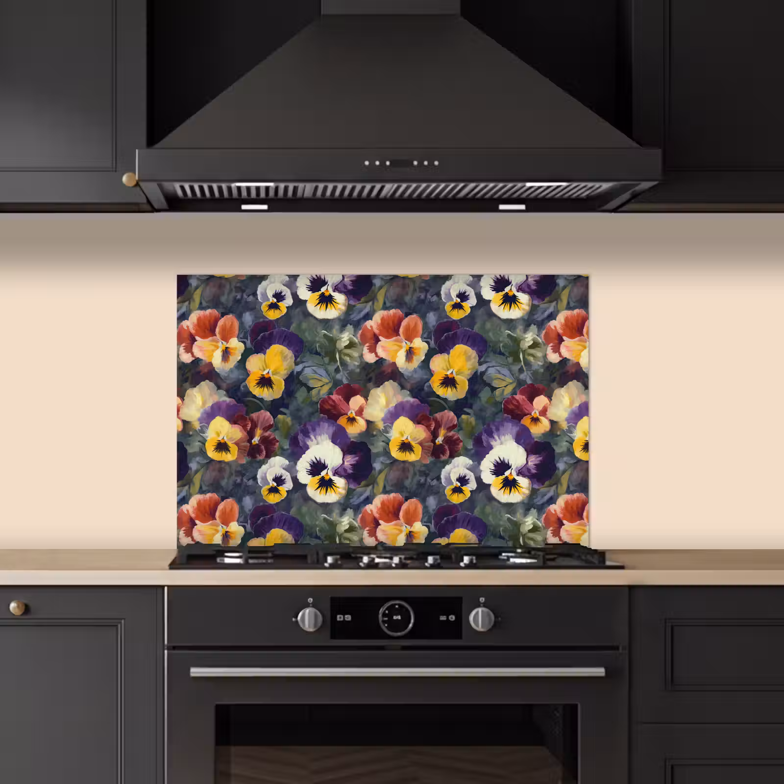 Spatscherm keuken - Viooltjes - Paars - Geel - Groen — 1