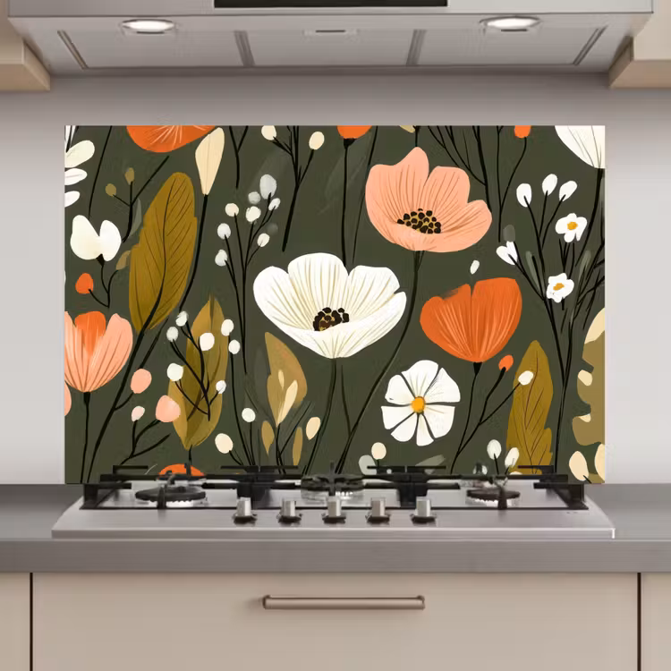 Spatscherm keuken - Bloemen - Illustratie - Groen — 1