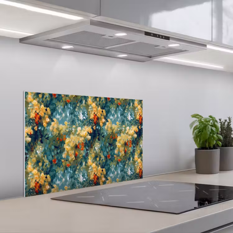 Spatscherm keuken - Geel - Bloemen - Groen - Bladeren — 4