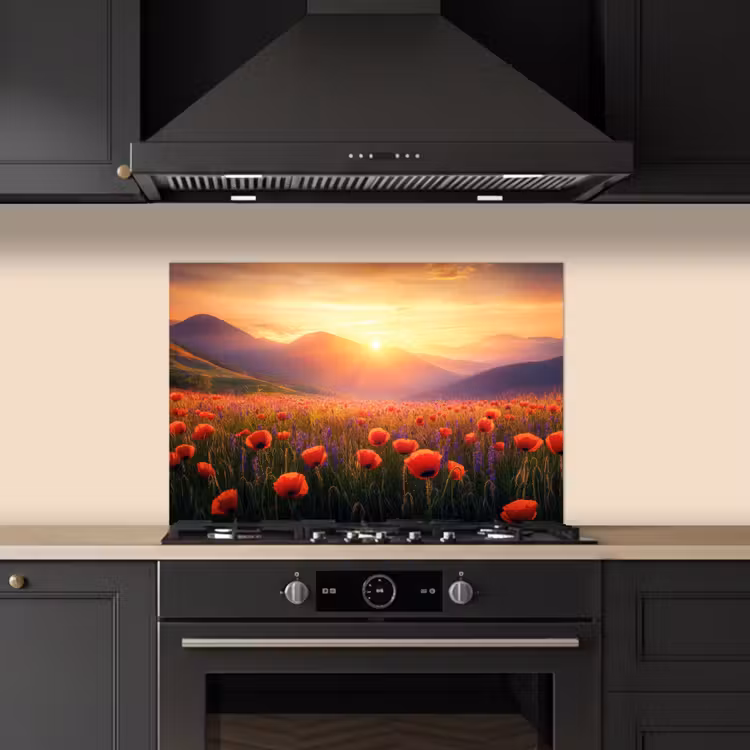 Spatscherm keuken - Landschap - Zonsondergang - Bloemenveld — 2