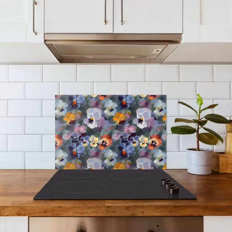 Spatscherm keuken - Pastel - Viooltjes - Groen - Patroon — 5