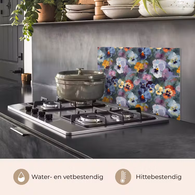Spatscherm keuken - Pastel - Viooltjes - Groen - Patroon — 6