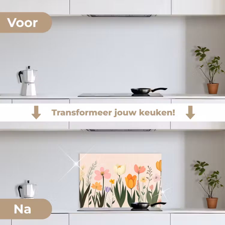 Spatscherm keuken - Pasteltinten - Bloemen - Illustratie — 3