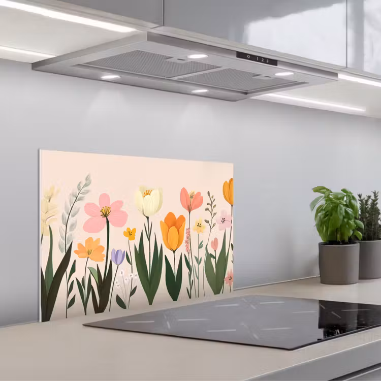 Spatscherm keuken - Pasteltinten - Bloemen - Illustratie — 5