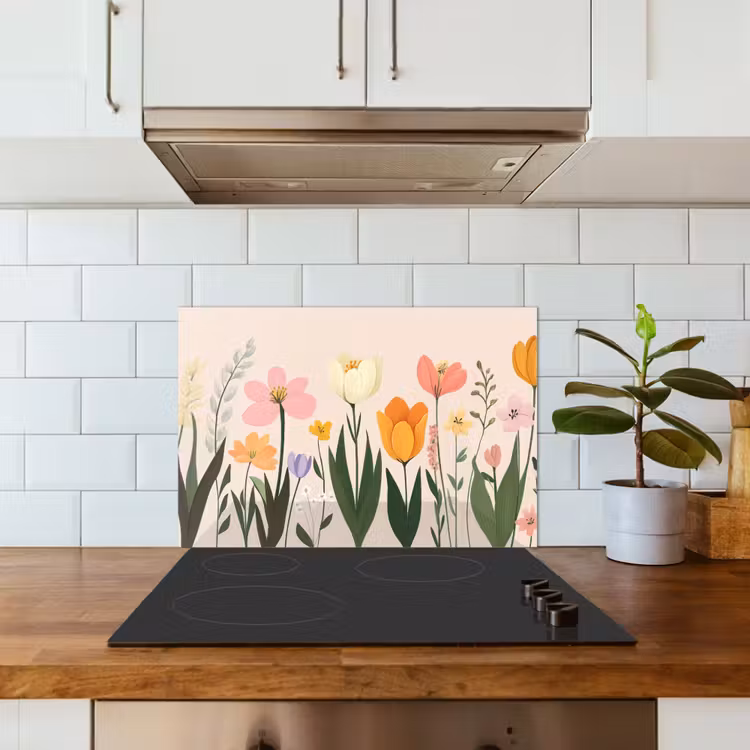 Spatscherm keuken - Pasteltinten - Bloemen - Illustratie — 6
