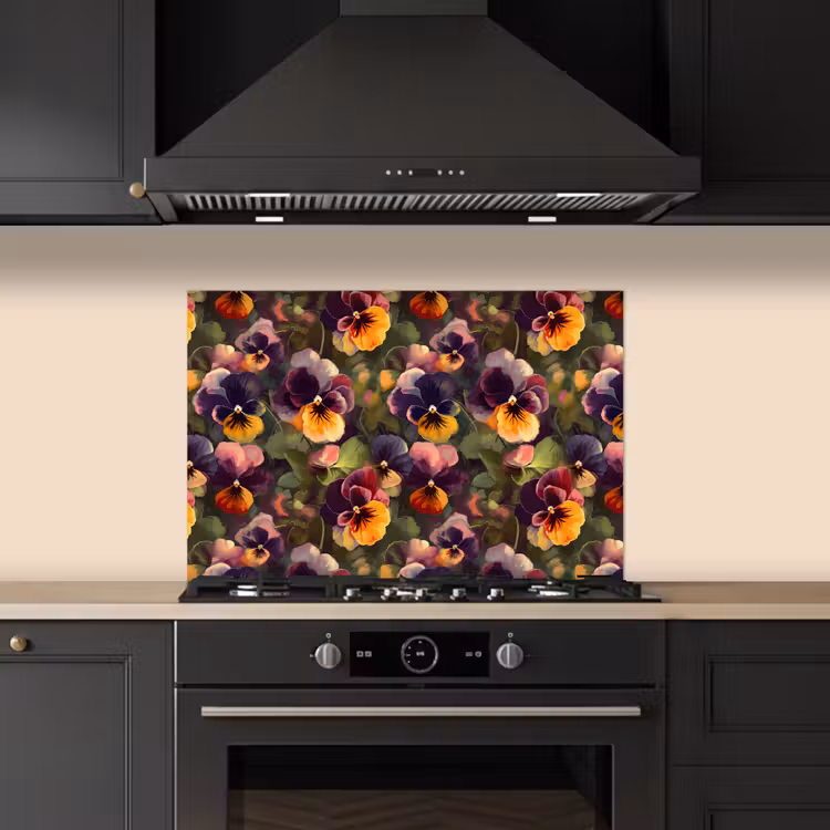 Spatscherm keuken - Warm - Patroon - Penseel - Viooltjes — 1