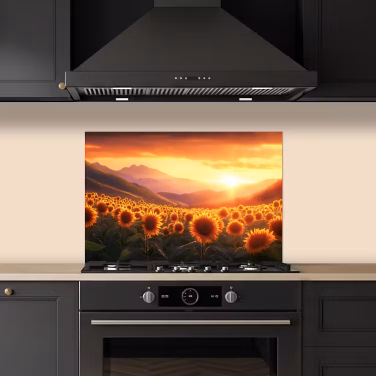Spatscherm keuken - Zonnebloemen - Zonsondergang - Landschap — 2