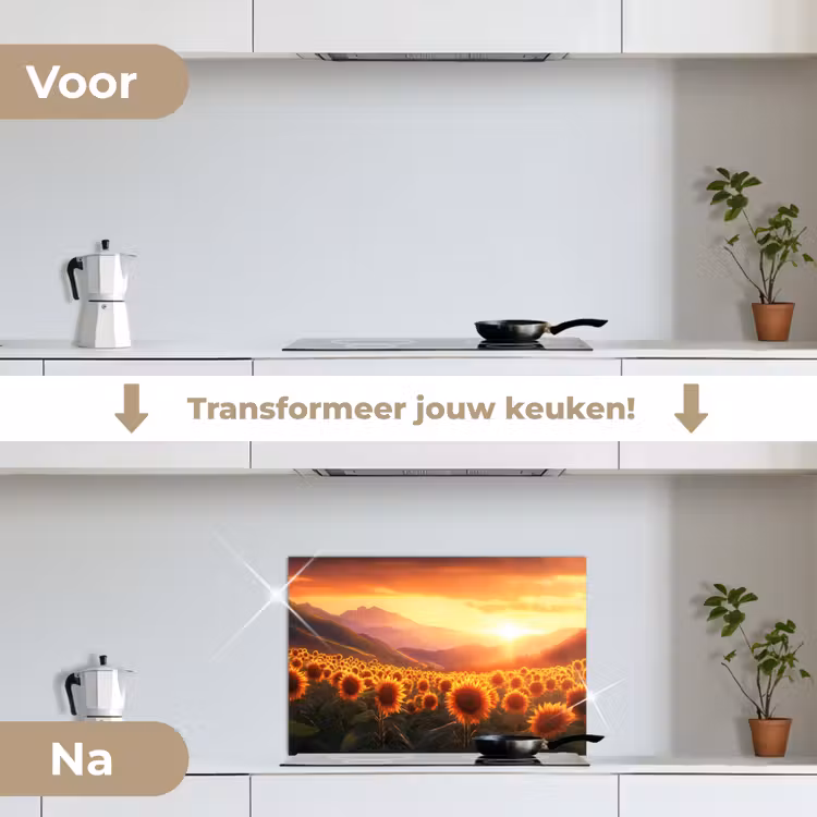 Spatscherm keuken - Zonnebloemen - Zonsondergang - Landschap — 3
