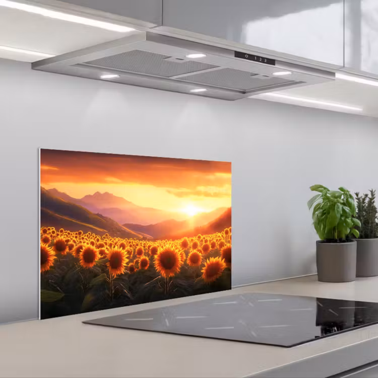 Spatscherm keuken - Zonnebloemen - Zonsondergang - Landschap — 5
