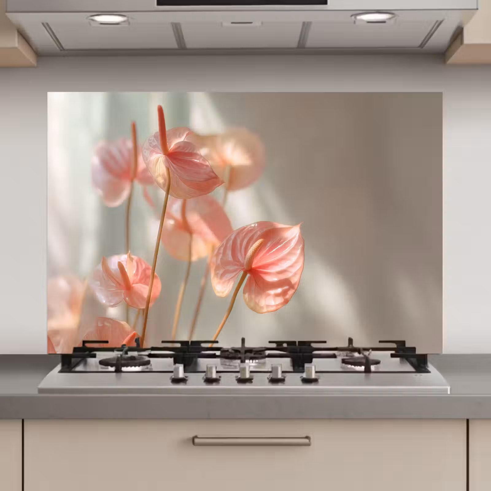 Spatscherm keuken - Bloemen - Stelen - Roze - Schaduw — 1