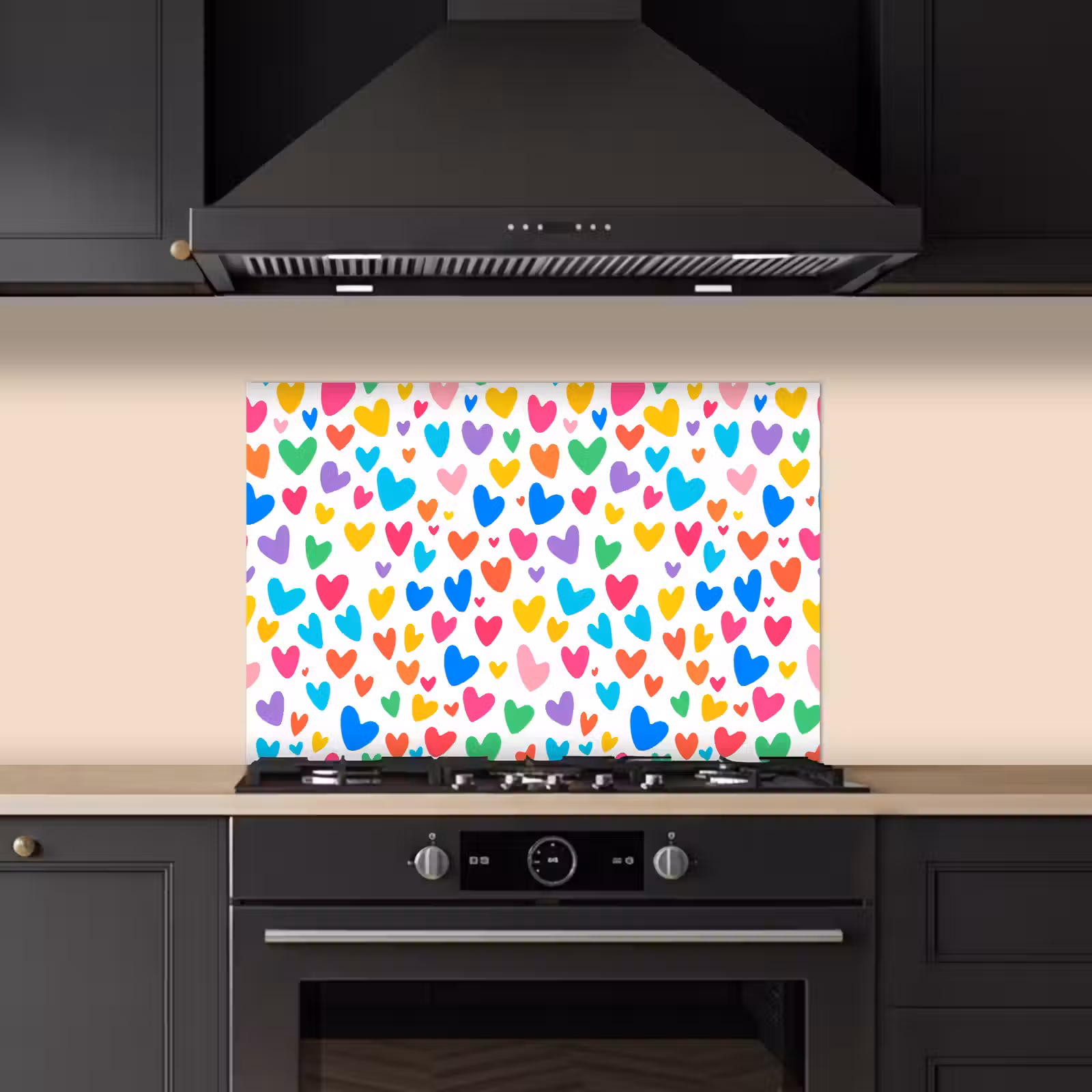 Spatscherm keuken - Hartjes - Kleurrijk - Patroon - Levendig — 1
