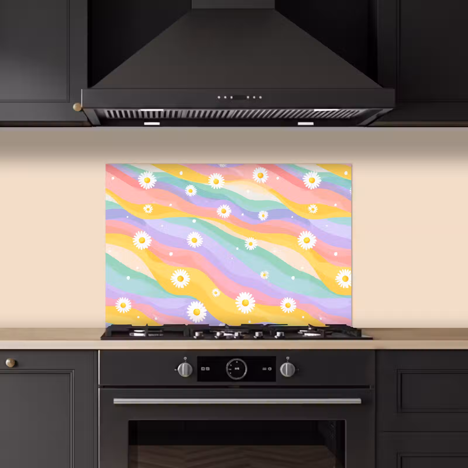 Spatscherm keuken - Madeliefjes - Kleurrijk - Pastel — 1