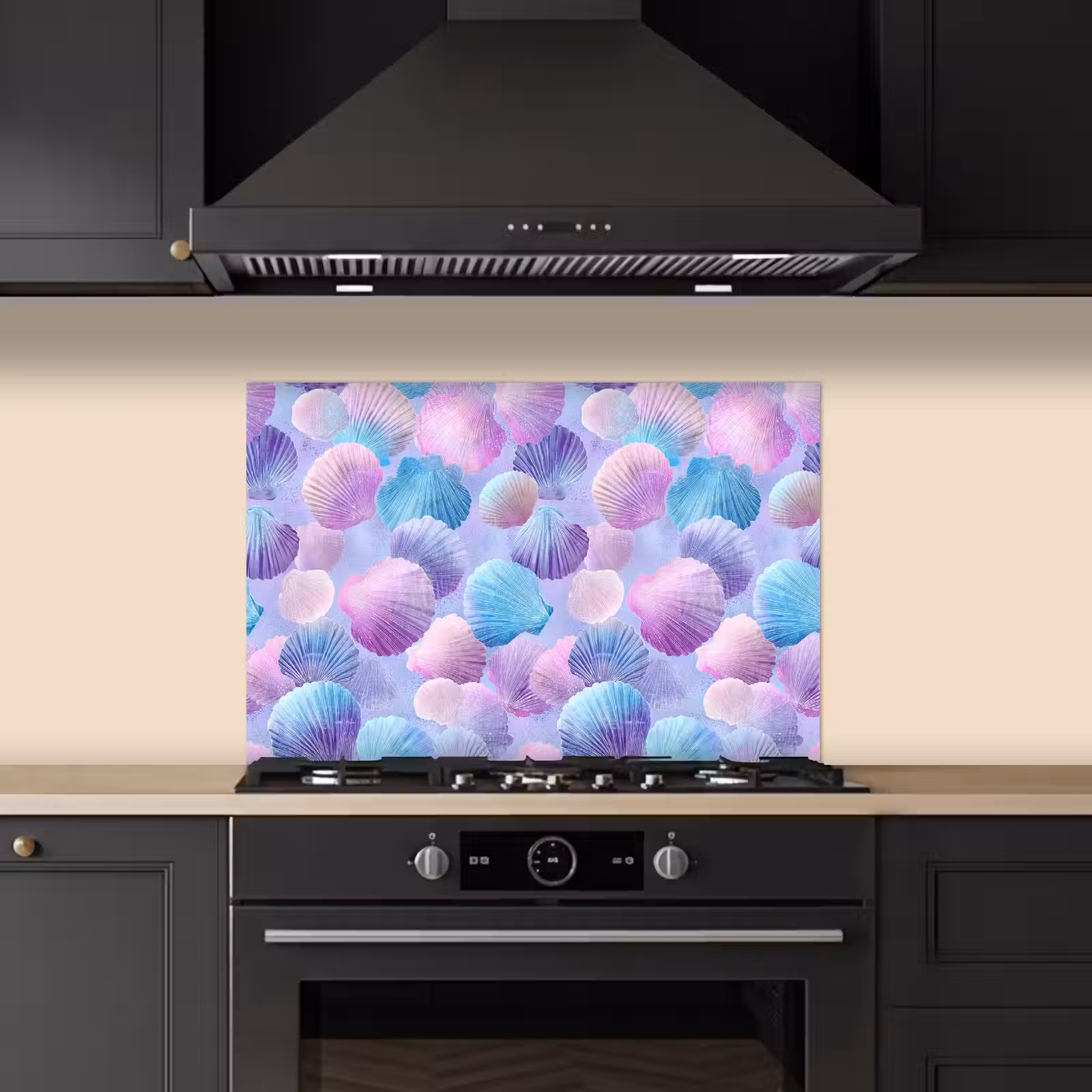 Spatscherm keuken - Schelpen - Paars - Blauw - Patroon — 1