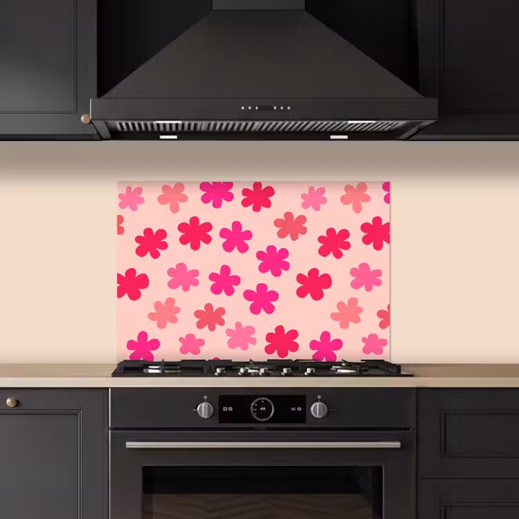 Spatscherm keuken - Bloemen - Patroon - Roze — 1