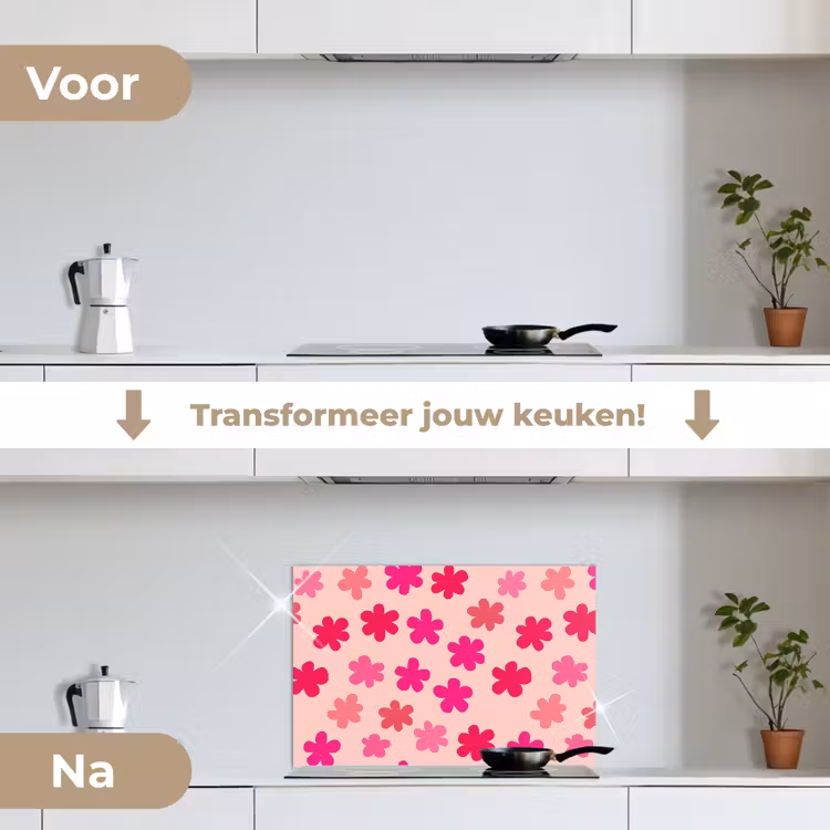 Spatscherm keuken - Bloemen - Patroon - Roze — 2