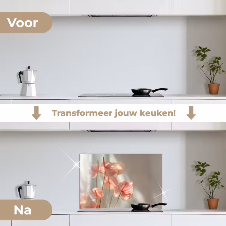 Spatscherm keuken - Bloemen - Stelen - Roze - Schaduw — 3