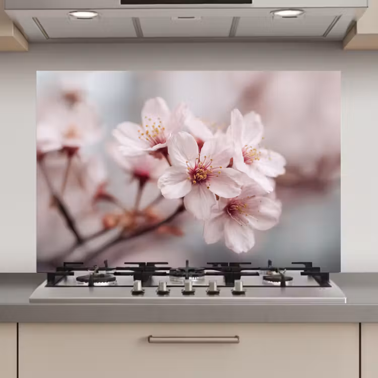 Spatscherm keuken - Bloesems - Meeldraden - Geel - Wazig — 1