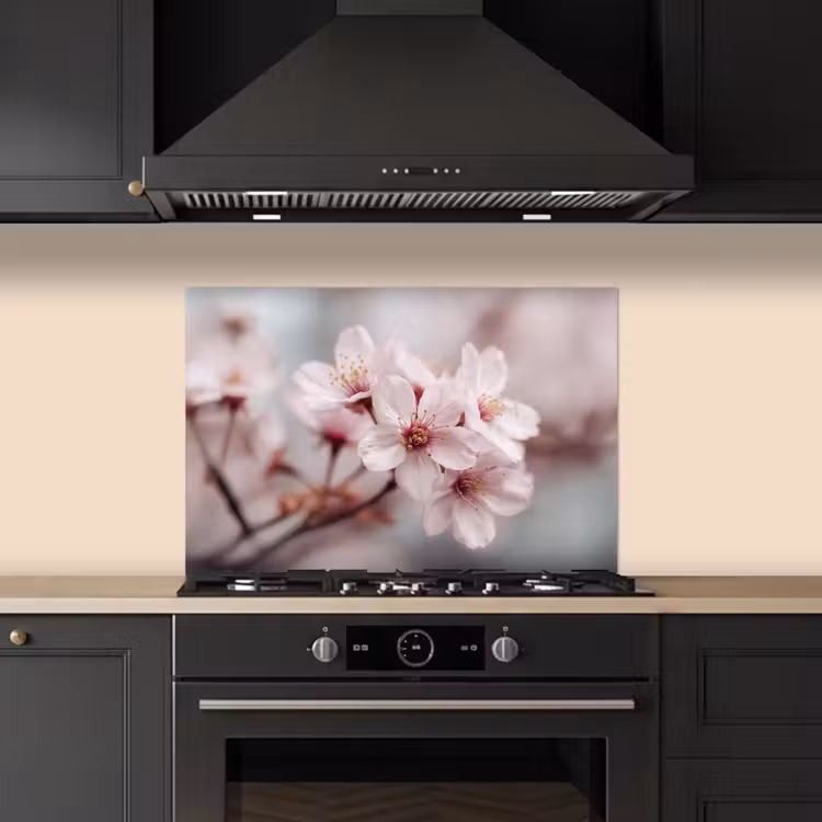 Spatscherm keuken - Bloesems - Meeldraden - Geel - Wazig — 2