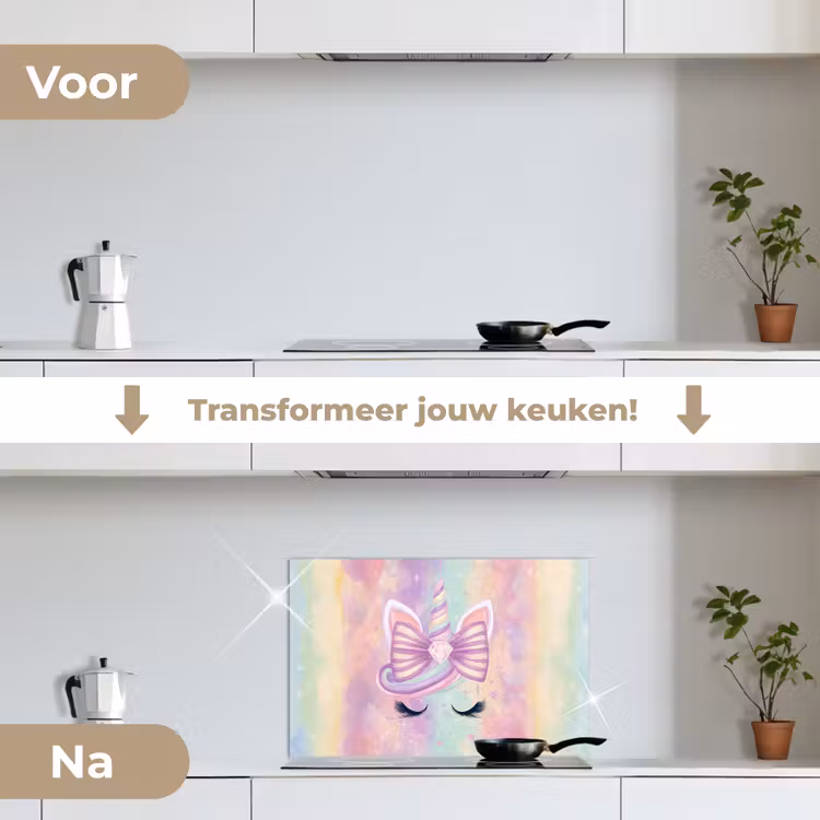 Spatscherm keuken - Eenhoorn - Glitters - Regenboog - Pastel — 2
