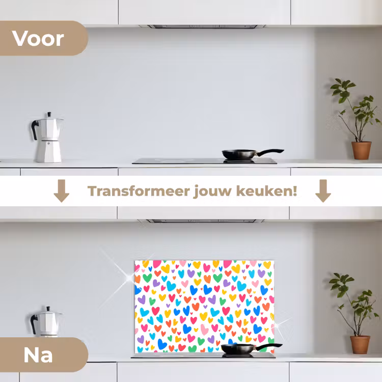 Spatscherm keuken - Hartjes - Kleurrijk - Patroon - Levendig — 2