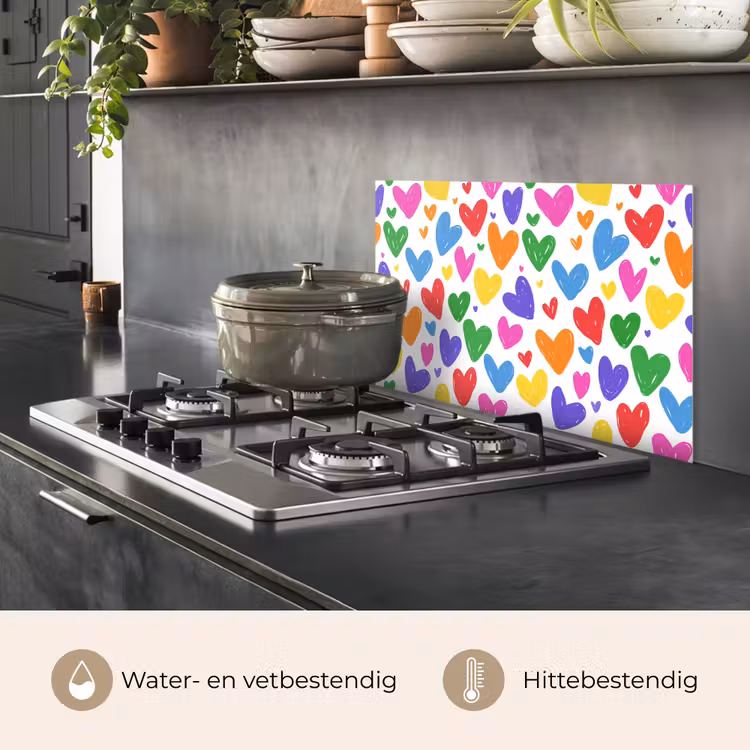Spatscherm keuken - Hartjes - Patroon - Kleurrijk — 6