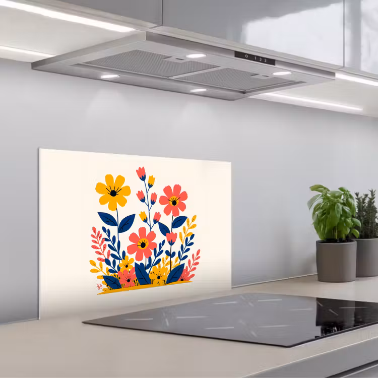 Spatscherm keuken - Illustratie - Bloemen - Bladeren - Roze — 5
