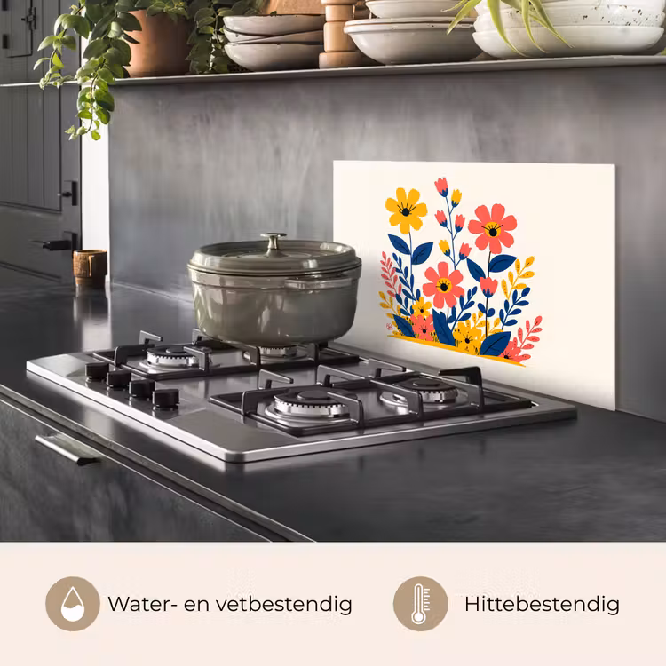 Spatscherm keuken - Illustratie - Bloemen - Bladeren - Roze — 7