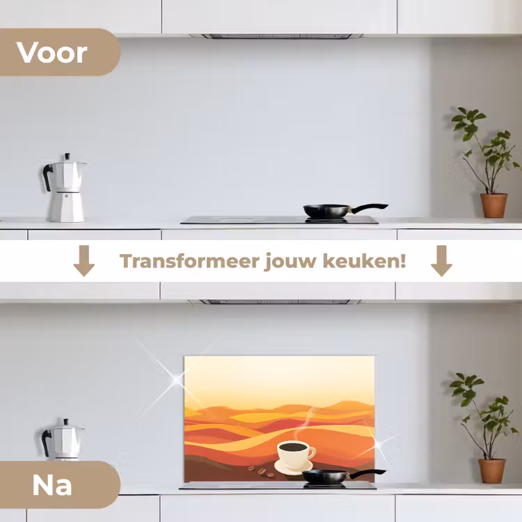 Spatscherm keuken - Koffie - Landschap - Oranje - Koffiebonen — 3