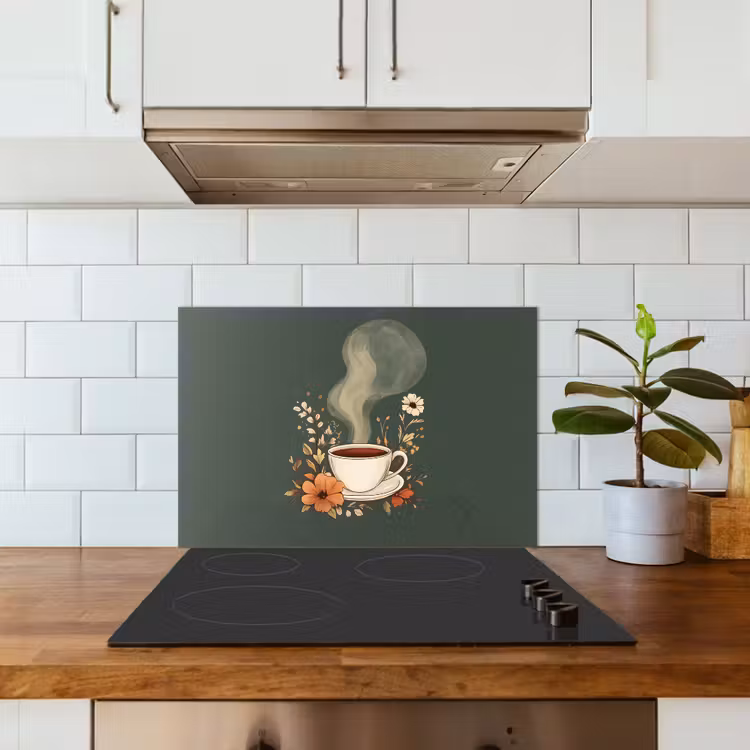 Spatscherm keuken - Kop - Bloemen - Groen - Koffie — 6