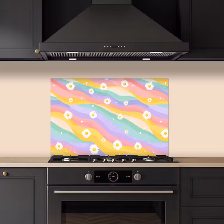 Spatscherm keuken - Madeliefjes - Kleurrijk - Pastel — 1