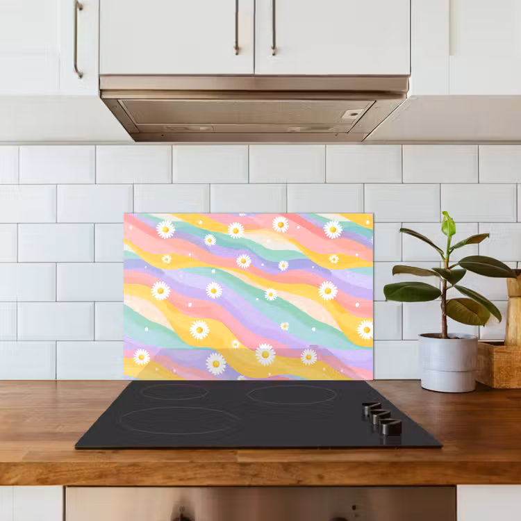 Spatscherm keuken - Madeliefjes - Kleurrijk - Pastel — 5