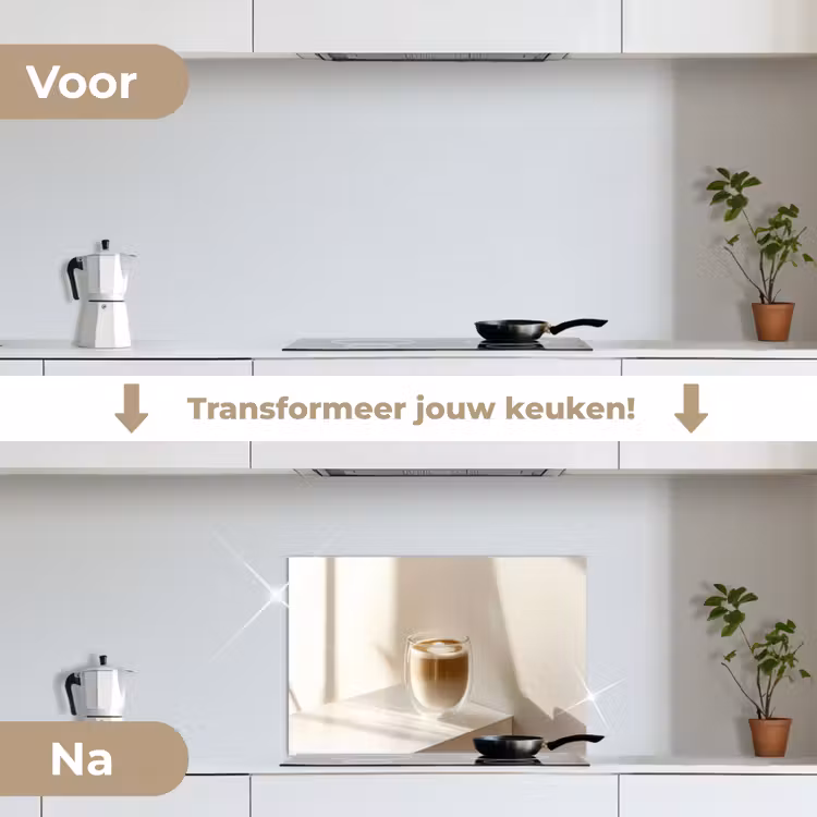 Spatscherm keuken - Mok - Latte - Minimalistisch - Schaduw — 3
