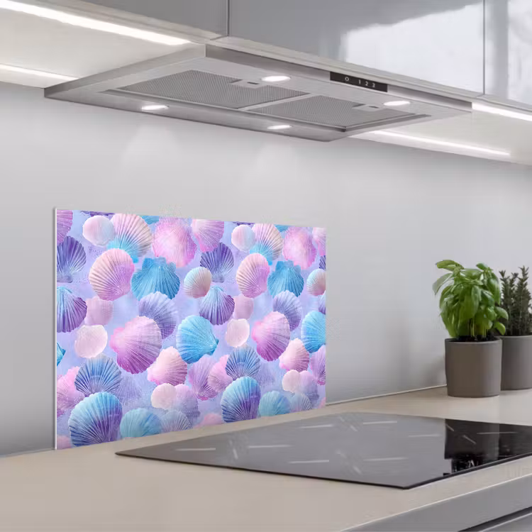 Spatscherm keuken - Schelpen - Paars - Blauw - Patroon — 4