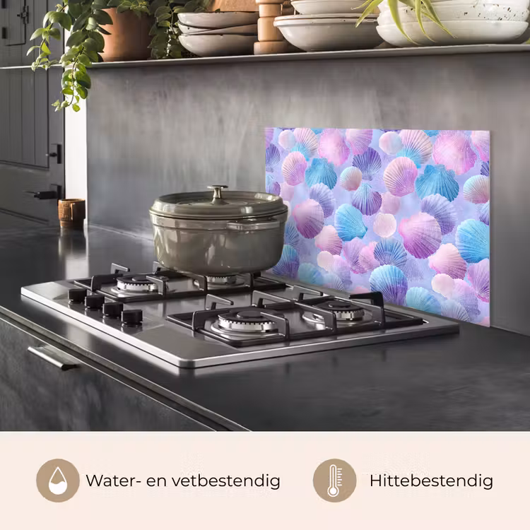 Spatscherm keuken - Schelpen - Paars - Blauw - Patroon — 6
