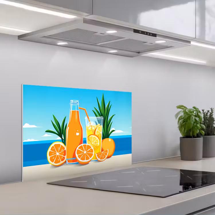 Spatscherm keuken - Sinaasappels - Ijsblokjes - Zee - Illustratie — 5