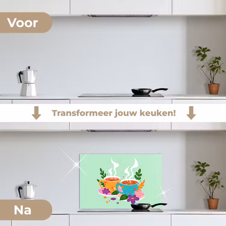 Spatscherm keuken - Thee - Illustratie - Kopjes - Bloemen — 3