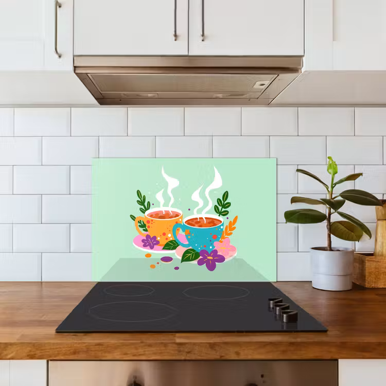 Spatscherm keuken - Thee - Illustratie - Kopjes - Bloemen — 6