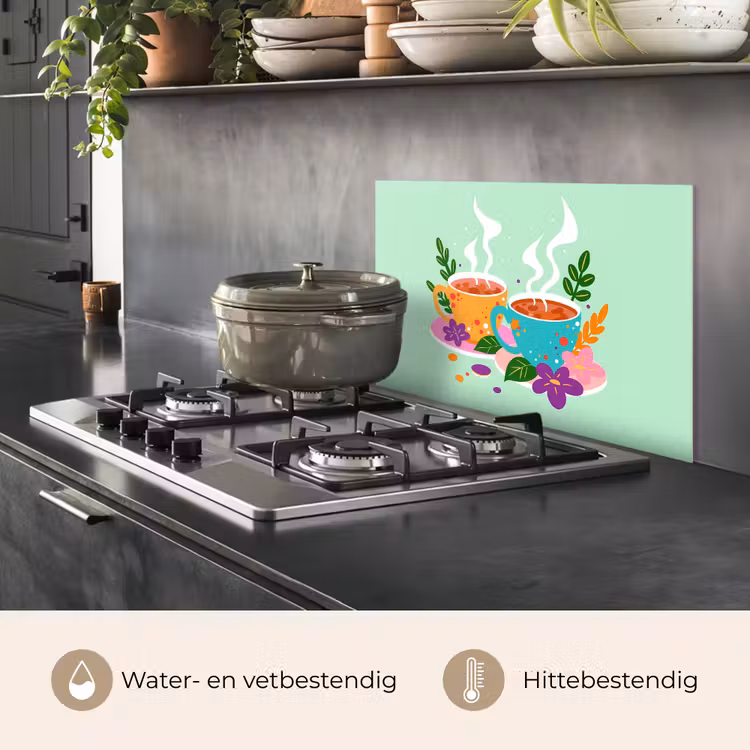 Spatscherm keuken - Thee - Illustratie - Kopjes - Bloemen — 7