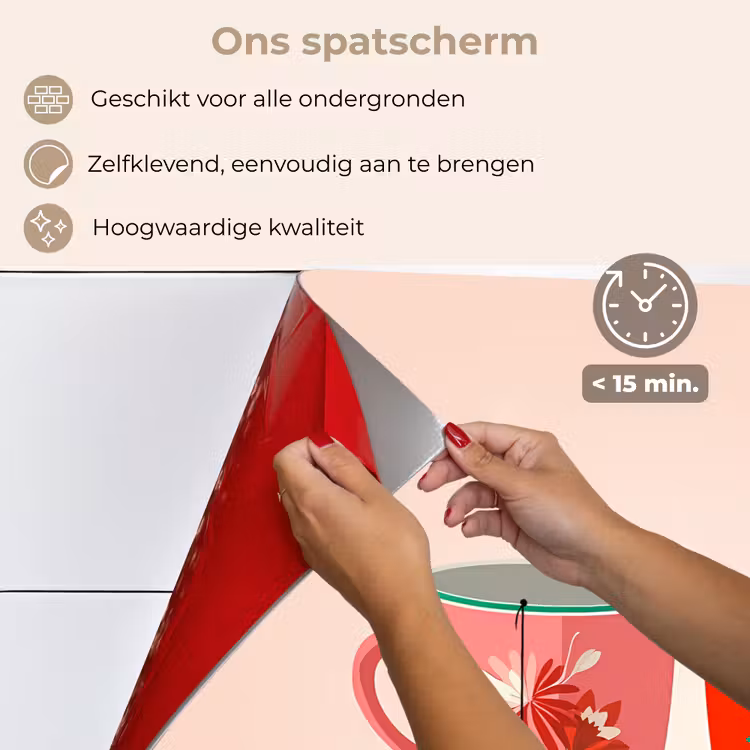 Spatscherm keuken - Theekopjes - Bloemmotieven - Roze - Theezakjes — 4
