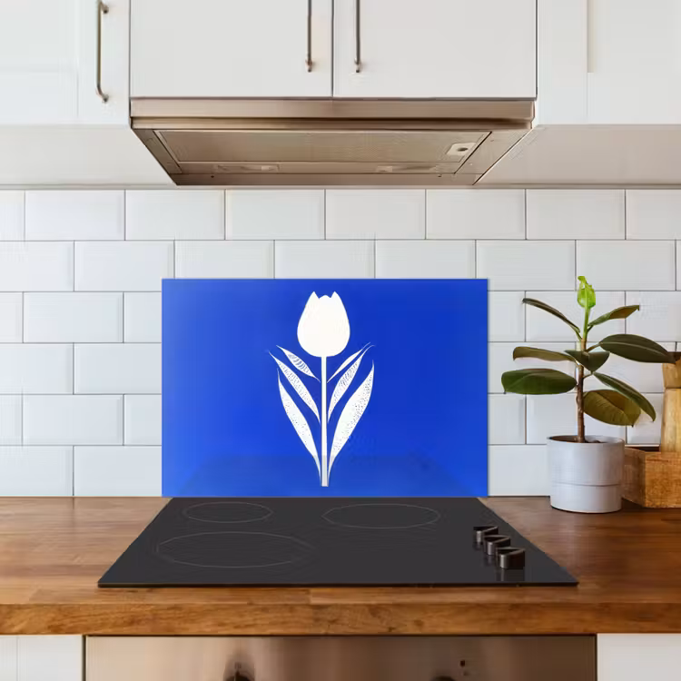 Spatscherm keuken - Tulp - Minimalistisch - Bladeren - Wit — 6